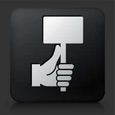 Black Square Button with Hand Holding Price Tag N2