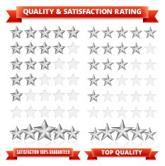 Quality Satisfaction Guarantee Silver Stars with Red Ribbon