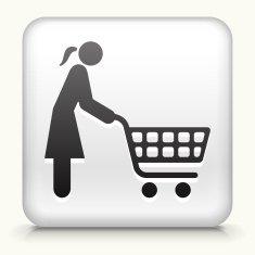 White Square Button with Shopping Woman Icon N2