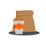 Paper bag with Food and Styrofoam cup