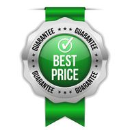Green best price badge with metallic border and ribbon