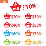 Sale basket tags with text up to 10-90 percent