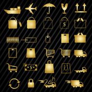 Set of shopping gold icons on Black pattern