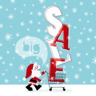 christmas BIG sale shopping cart santa claus illustration vector