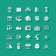 White flat icons set with long shadows Business object office N2