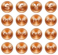 Bronze Currency Buttons Set