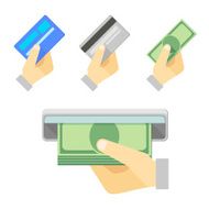 Money in hand flat icons set