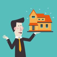 Estate broker agent presenting house for sale Investing money concept