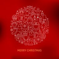 Thin Line Merry Christmas Holiday Icons Set Circle Concept N2