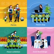 Florist 4 flat icons square composition