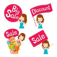 Cute girl with sale banners set