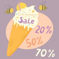 Sale banner with ice cream in a cone