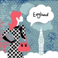 Stylish retro background with woman silhouette in England