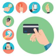 Hands with business object icons set Flat Design Vector illustration N2