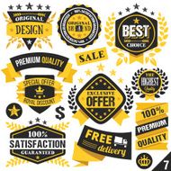 Black and yellow stickers badges labels ribbons Set 7