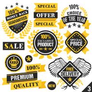 Black and yellow stickers badges labels ribbons Set 3
