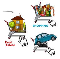 Shopping carts with food car and real estate