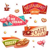 Vector set of brightly banners for cafe bakery ice cream