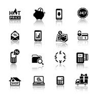 Shopping Icons black with reflection