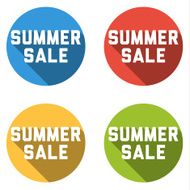 Collection of 4 isolated flat buttons (icons) with SUMMER SALE