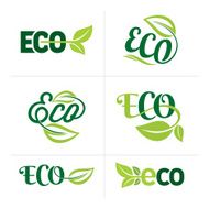 Set of ecology icons with green leaves in vector