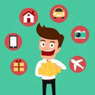 Set icons shopping Money concept Businessman holding money
