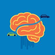 car crossing brain - illustration