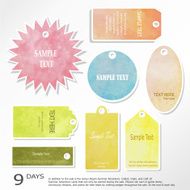 Sale label advertising design with pink green yellow brown blue