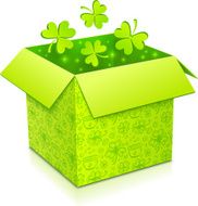 Green vector gift box with clovers inside N2