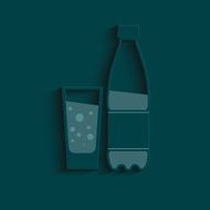 Glass of water and bottle icon Flat icon with long