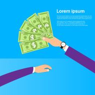 Hand hold One Hundred 100 Dollars Banknote Pack Flat Design