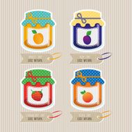 Jars with jam and product tags