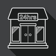 Building convenient store flat icon with long shadow line N2