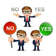 Businessman holding a signboard with the word yes or no N2