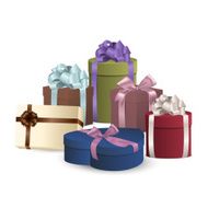 Set of colorful gift boxes with bows and ribbons N2