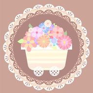 pastel cute flower cart with lace background