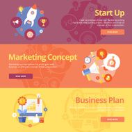 Set of flat concepts for start up marketing business plan