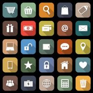 Ecommerce flat icons with long shadow