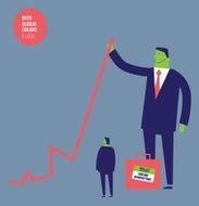 Big businessman raising the arrow of a business chart