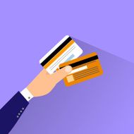 Credit Cars in Hand Flat Design Vector