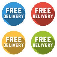 Collection of 4 isolated flat buttons (icons) with FREE DELIVERY