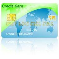 Green credit card with shadow over wite background