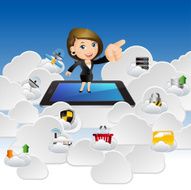 People Set - Cloud computing Businesswomen surf with tablets cloud