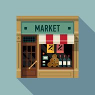 Retro style local grocery market shop facade