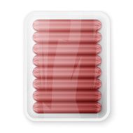Pork sausages in a plastic packaging tray
