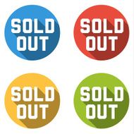 Collection of 4 isolated flat colorful buttons for sold out