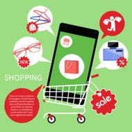 Online shopping cart with smartphone