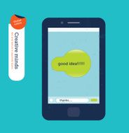 Smartphone with a bulb speech bubble reading good idea