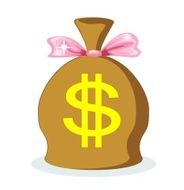 Sack of dollars with a pink bow vector illustration