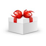 White Box with Red Ribbon and Bow Isolated on Background